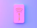 Wifi symbol creative idea layout made of fork with pencil on smartphone in vibrant bold gradient purple and blue holographic