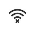 Wifi symbol and cross icon. Jamming wireless internet signal. Wi Fi error. Failure wifi icon. Disconnected wireless