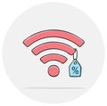 Wifi symbol with a discount tag attached, representing cheap or free wireless internet access Royalty Free Stock Photo