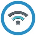 Wifi symbol illustration inside a blue circle. Wireless network icon graphic Royalty Free Stock Photo