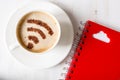 WiFi symbol made of cinnamon in cuppuccino and Cloud computing symbol