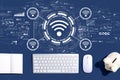 Wifi theme with a computer keyboard Royalty Free Stock Photo