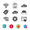 Wifi Wireless Network icons. Wi-fi zone locked.