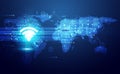 Wifi wireless symbol abstract data transfer big data futuristic technology background. with icon business connection