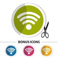 Wifi Wireless Wlan Internet Signal - Flat Sticker Icon With Scissor And Cut Line - Vector Illustration For Apps And Websites