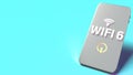 Wifi6 word on smart phone  3d rendering for networking content Royalty Free Stock Photo