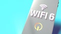 Wifi6 word on smart phone  3d rendering for networking content Royalty Free Stock Photo