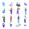 Wifi zone icons set, isometric style