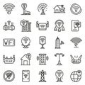 Wifi zone icons set, outline style