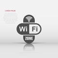 Wifi zone internet sign icon in flat style. Wi-fi wireless technology vector illustration on white isolated background. Network Royalty Free Stock Photo