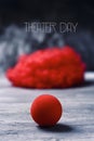 Wig, clown nose and text theater day Royalty Free Stock Photo