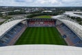 aerial view of the DW Stadium, home to Wigan Athletic football and Wigan Warriors rugby, Wigan, Manchester, England.