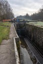 Wigan, UK, Feb 27: A lock along the Leeds Liverpool Canal is drained by the Canal and River Trust for routine maintenance