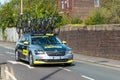WIGAN, UK 14 SEPTEMBER 2019: A photograph documenting the Mitchelton-SCOTT team support vehicle passing along the route of the