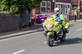 WIGAN, UK 14 SEPTEMBER 2019: A photograph documenting police advance riders creating clear roads for the Tour of Britain race in