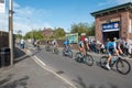 WIGAN, UK 14 SEPTEMBER 2019: A photograph documenting the riders of the Tour of Britain race as it passes through Hindley, in