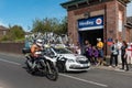WIGAN, UK 14 SEPTEMBER 2019: A photograph documenting the Vittoria support vehicle and a race support motorcycle as part of the