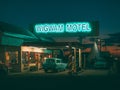 The Wigwam Hotel vintage neon sign at night, on Route 66 in Holbrook, Arizona Royalty Free Stock Photo