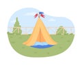 Wigwam for kids in backyard 2D vector web banner, poster Royalty Free Stock Photo