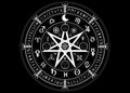 Wiccan symbol of protection. Mandala Witches runes, Mystic Wicca divination. Ancient occult symbols, Zodiac Wheel signs Royalty Free Stock Photo