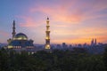 Wilayah persekutuan mosque at sunrise in Kuala Lumpur, Malaysia Royalty Free Stock Photo