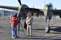 Wilbur Richardson in front of P-38 Lightning