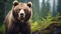 Wild adult Brown Bear Ursus Arctos in the summer forest