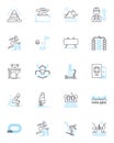 Wild adventures linear icons set. Safari, Jungle, Trek, Expedition, Rafting, Camping, Hiking line vector and concept