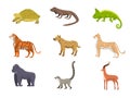 Wild African animals flat vector illustrations set