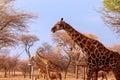 Wild african animals.  Several namibian giraffes in the african savannah Royalty Free Stock Photo