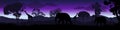 Wild african animals silhouettes in savanna landscape Royalty Free Stock Photo