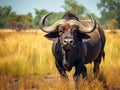 Ai Generated illustration Wildlife Concept of of a wild african buffalo Royalty Free Stock Photo