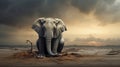 Wild African Elephant Roaming the Savanna Under the Vast Sky generated by AI tool