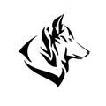 Wild alaskan tundra wolf head profile black and white vector outline Royalty Free Stock Photo