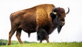 Wild American bison or buffalo - bison bison - are North America largest terrestrial animals standing on grassland prairie Royalty Free Stock Photo