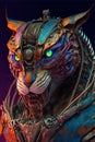 Wild Animal Alien Monster in junk Rusty metal Cyborg parts and face mask