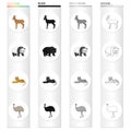 Wild animal antelope, panda, tiger, Australian ostrich emu. Different kinds of animal set collection icons in cartoon