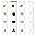 Wild animal bird, penguin, ostrich, emu, koala, kangaroo,. Realistic animal set collection icons in cartoon black Royalty Free Stock Photo