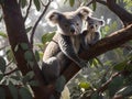 Wild animal cute koala mother and child on the tree hyper realistic photo, created with generative AI technology Royalty Free Stock Photo