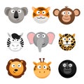 Wild animal emoticons. Vector cartoon funny smileys faces, cartoon animal emojis Royalty Free Stock Photo