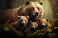 wild animal family - mother and her cubs, playing in the wilderness