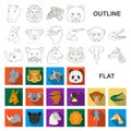 Wild animal flat icons in set collection for design. Mammal and bird vector symbol stock web illustration.