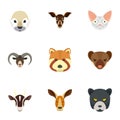 Wild animal icon set, flat style