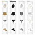 Wild animal llama, tiger, elephant, giraffe.Realistic animal set collection icons in cartoon black monochrome outline