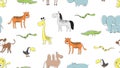 Wild animal pattern. Doodle snake, leo and tiger, camel and elephant print background. Exotic animals vector seamless Royalty Free Stock Photo