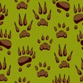 Wild animal paw hand steps vector animalistic pets claw or of cat or dog and pawed bear or monkey foot illustration