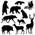 Wild animals black and white vector silhouette set Royalty Free Stock Photo