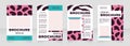 Wild animals blank brochure layout design. Zebra stripes. Vertical poster template set with empty copy space for text. Premade