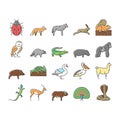 Wild Animals, Bugs And Birds Icons Set Vector .
