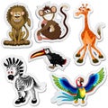 Wild Animals Cartoon Stickers isolated on white Vector Illustration Royalty Free Stock Photo